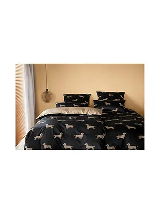 ELEGANTE | Satin Bettwäsche DOGS 70x90cm/140x200cm Schwarz | 